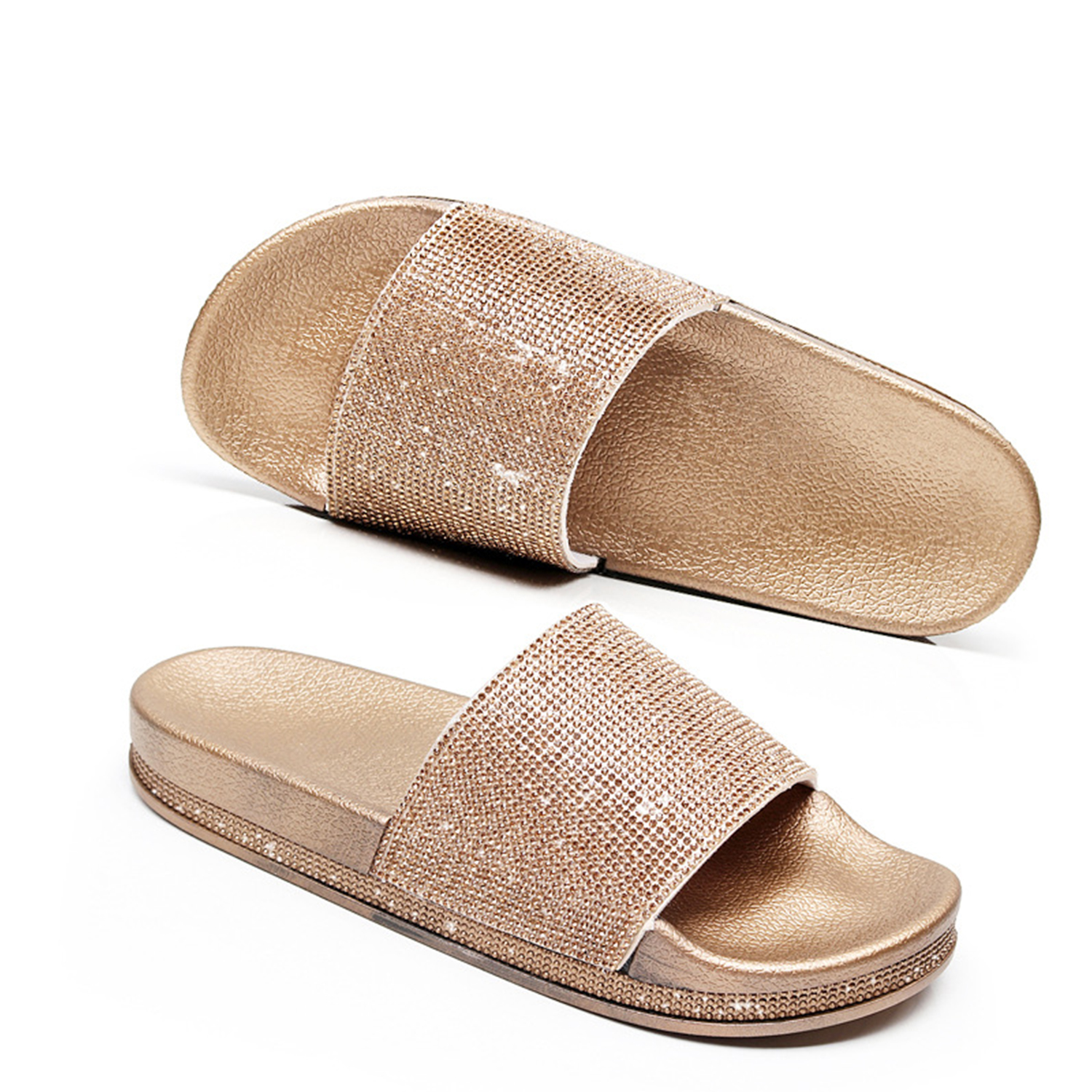 Diseño Zapatos Planos Verano Casual Rhinestone Señora Mujer Zapatilla Cristal