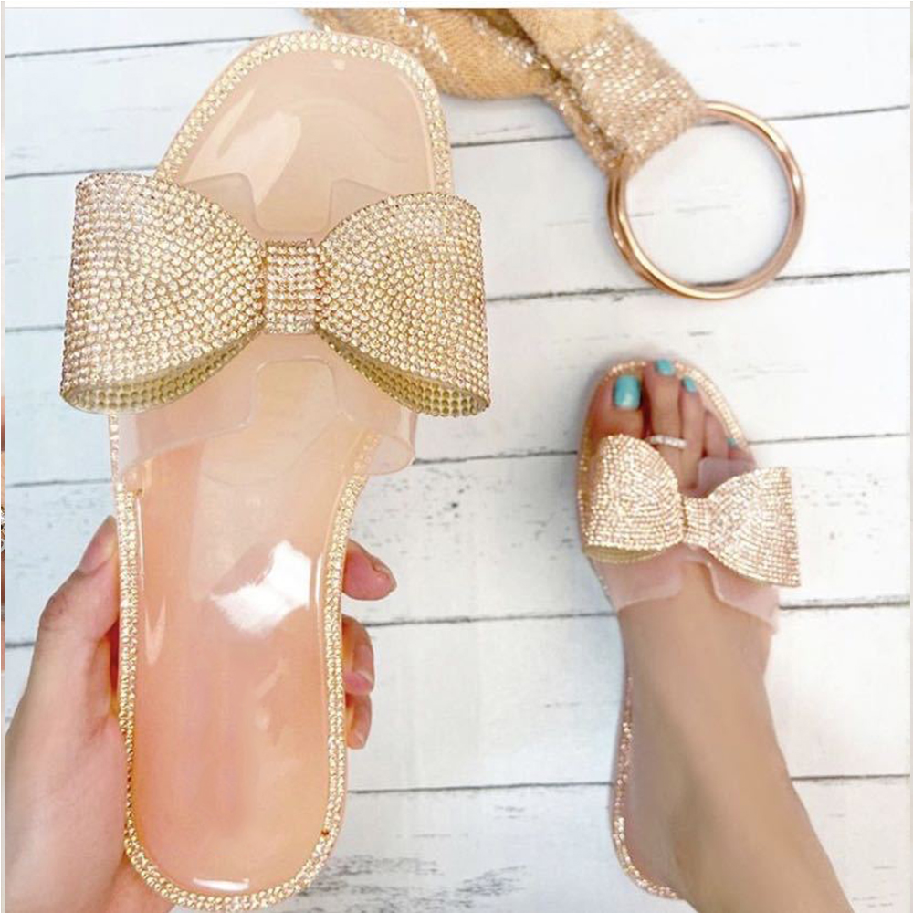 Nueva Mujer Diamantes Bling Bow Sandalia 