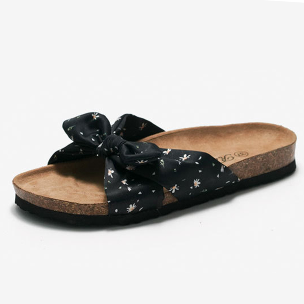 Sandalias planas transpirables y frescas para mujer, zapatillas de corcho para playa con lazo y estampado de tendencia a la moda para mujer