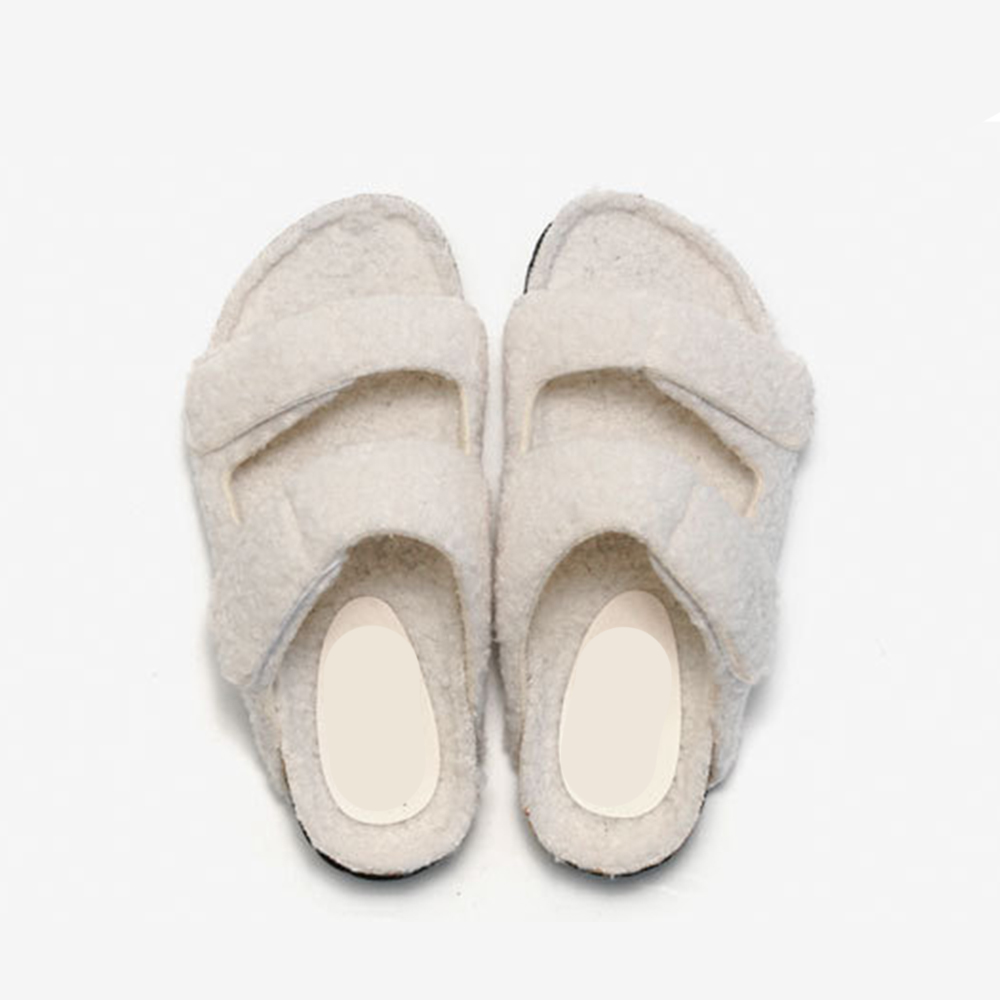 Sandalias planas cómodas con plantilla de corcho de piel de felpa para mujer