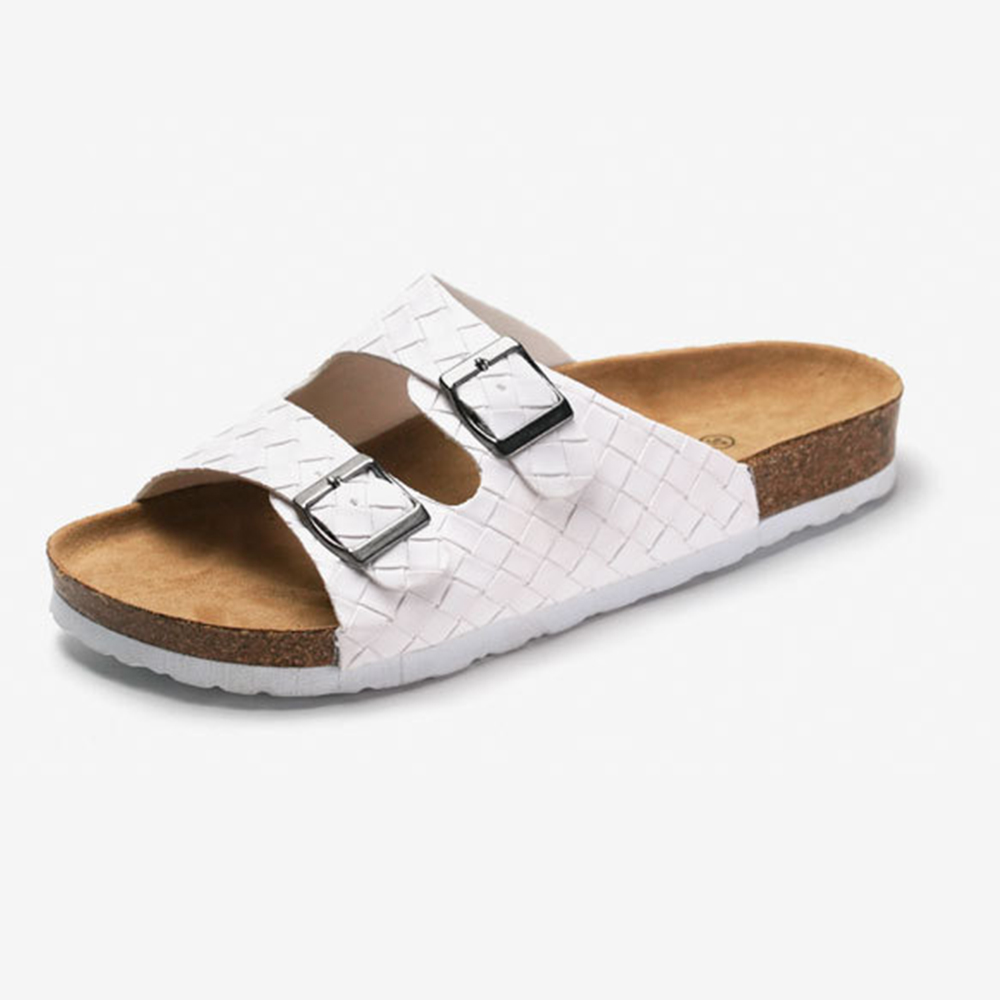 Sandalias de verano para mujer, zapatos de corcho suave con dos hebillas, zapatillas para mujer 2023