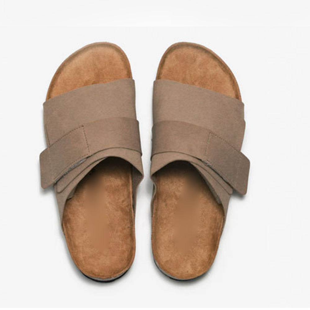 Sandalias y zapatillas planas con parte inferior de corcho de color sólido con hebillas ajustables