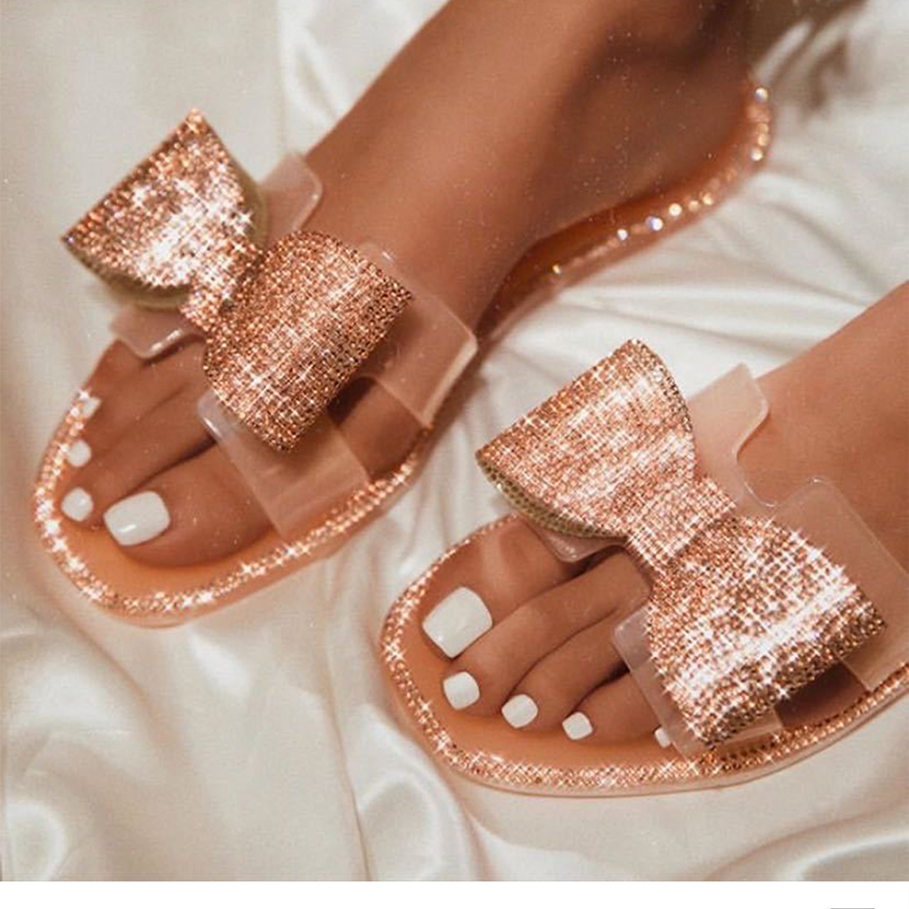 Nueva Mujer Diamantes Bling Bow Sandalia 