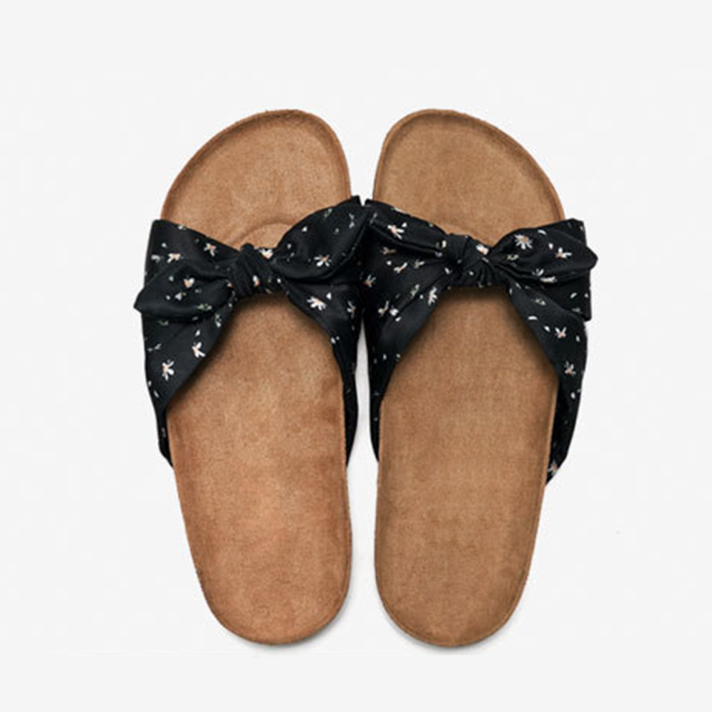 Sandalias planas transpirables y frescas para mujer, zapatillas de corcho para playa con lazo y estampado de tendencia a la moda para mujer