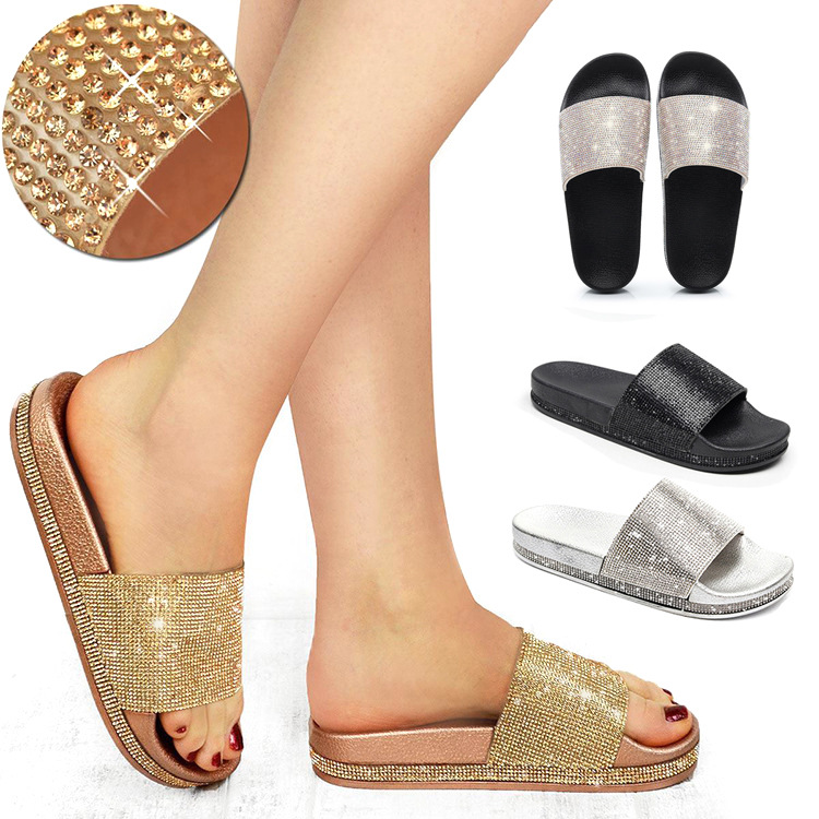Diseño Zapatos Planos Verano Casual Rhinestone Señora Mujer Zapatilla Cristal