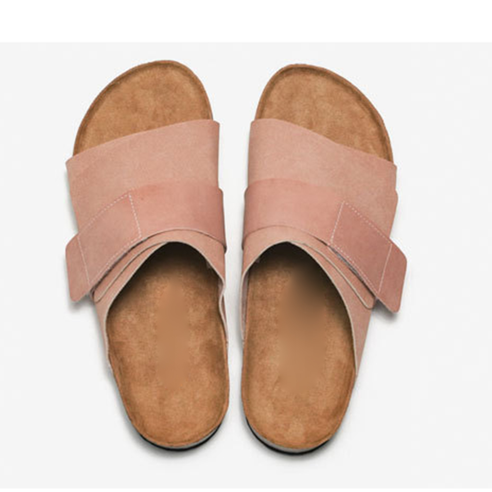 Sandalias y zapatillas planas con parte inferior de corcho de color sólido con hebillas ajustables