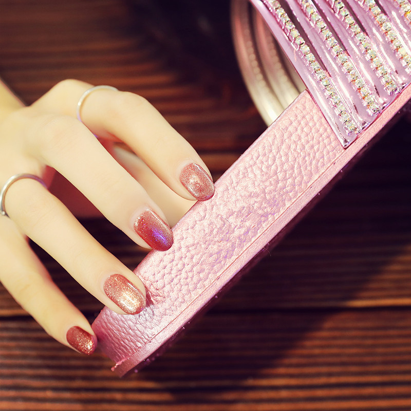 Zapatillas de fondo plano con diamantes brillantes y brillantes de Pvc