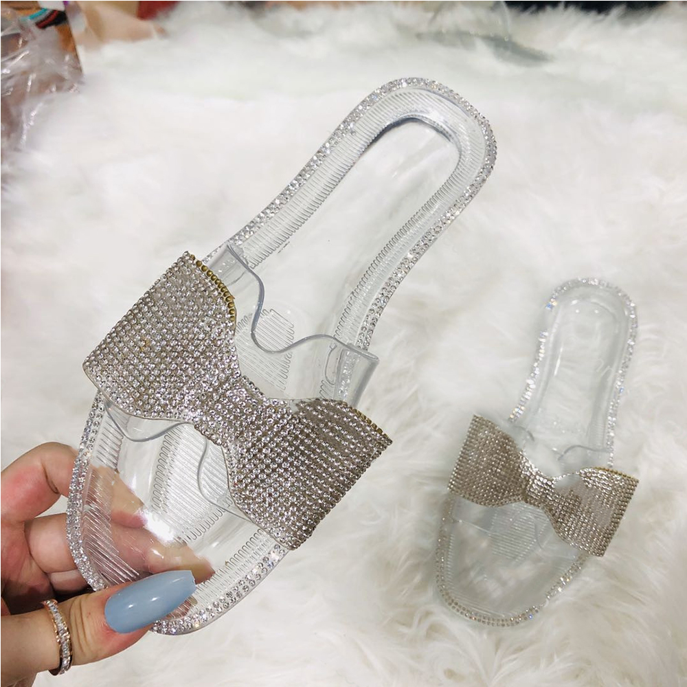 Nueva Mujer Diamantes Bling Bow Sandalia 