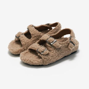 Zapatos de felpa de invierno para niños, sandalias con suela de corcho, zapatillas de lana para niños y niñas, zapatos para el hogar