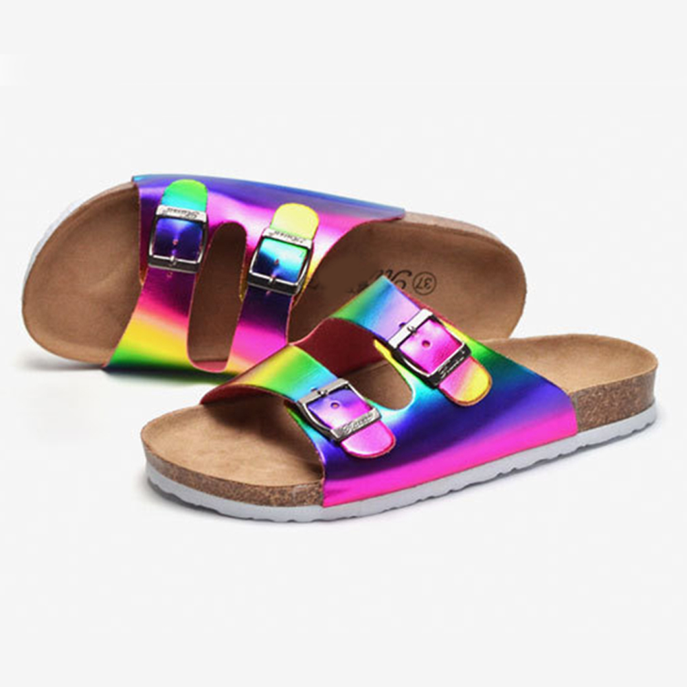 Zapatillas de corcho con suela de mujer a la moda, sandalias informales de verano para playa para mujer
