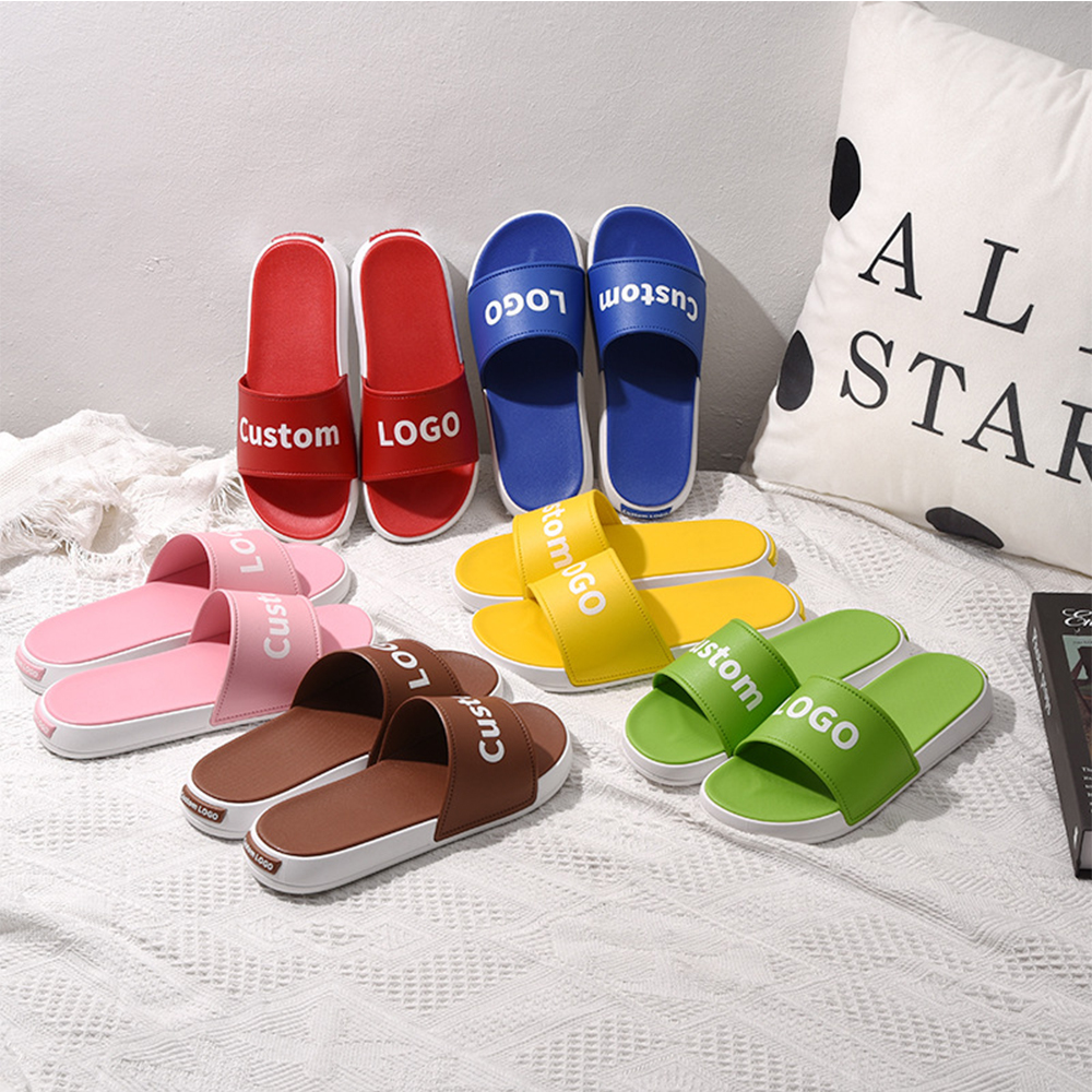 Zapatillas de diapositivas de Pvc para mujer con logotipo personalizado para el hogar para hombres y mujeres