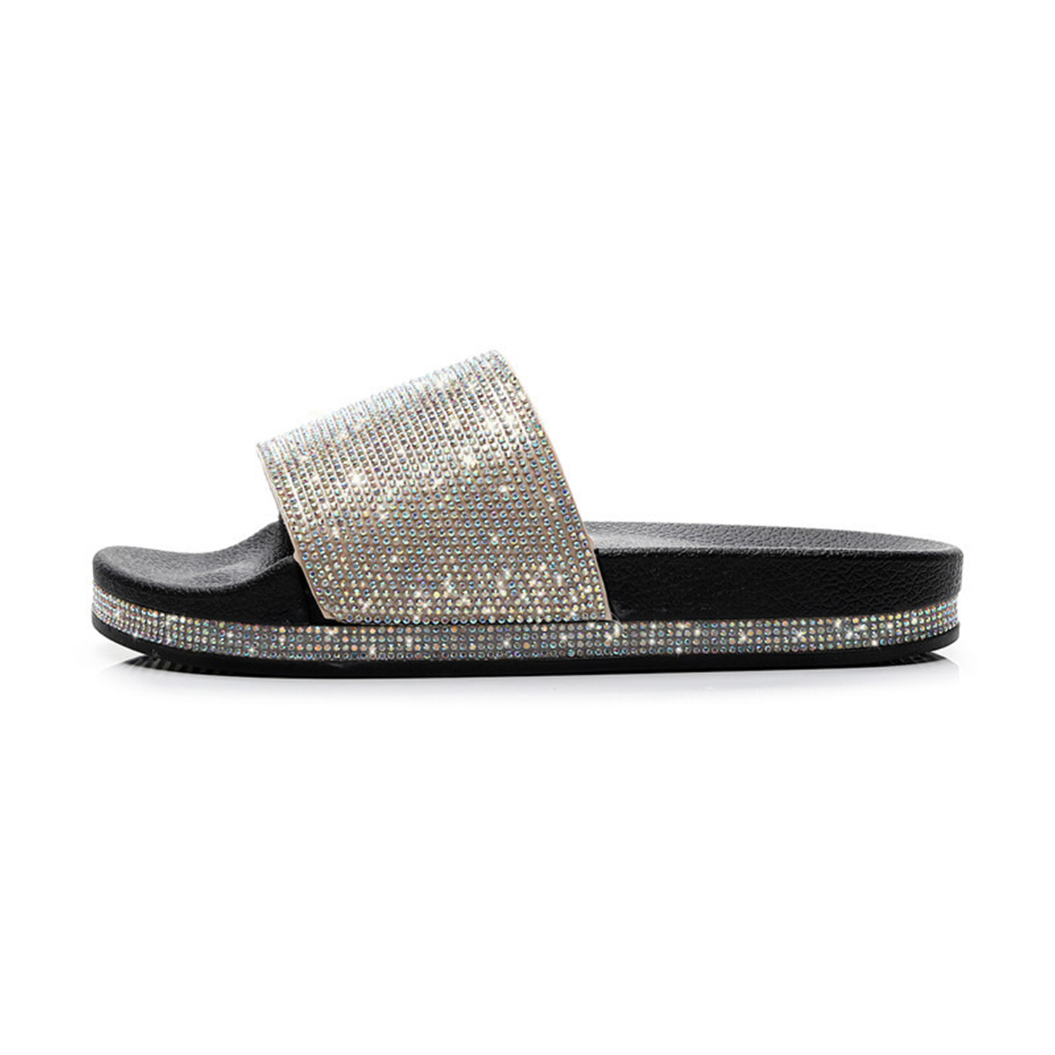 Diseño Zapatos Planos Verano Casual Rhinestone Señora Mujer Zapatilla Cristal