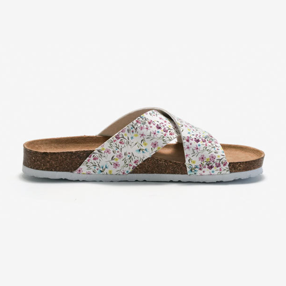 Zapatillas de corcho para mujer Sandalias planas ligeras transpirables con correa cruzada Zapatillas de China con diseño floral