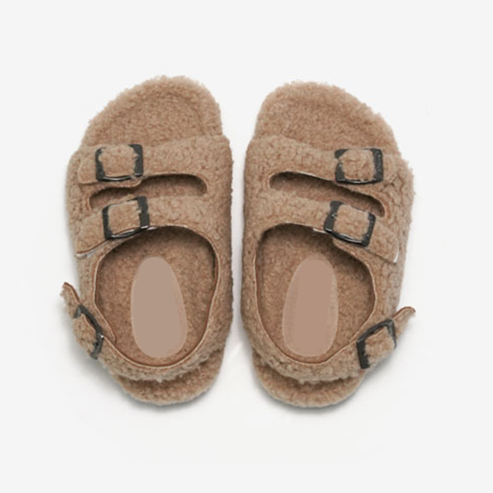 Zapatos de felpa de invierno para niños, sandalias con suela de corcho, zapatillas de lana para niños y niñas, zapatos para el hogar