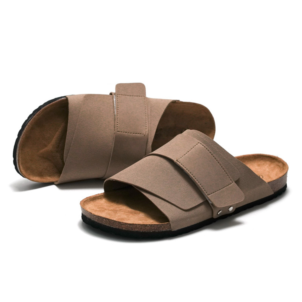 Sandalias y zapatillas planas con parte inferior de corcho de color sólido con hebillas ajustables