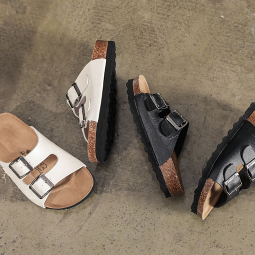 Zapatillas de corcho para niños Sandalias de una palabra para niños Zapatos de playa de moda para niñas 