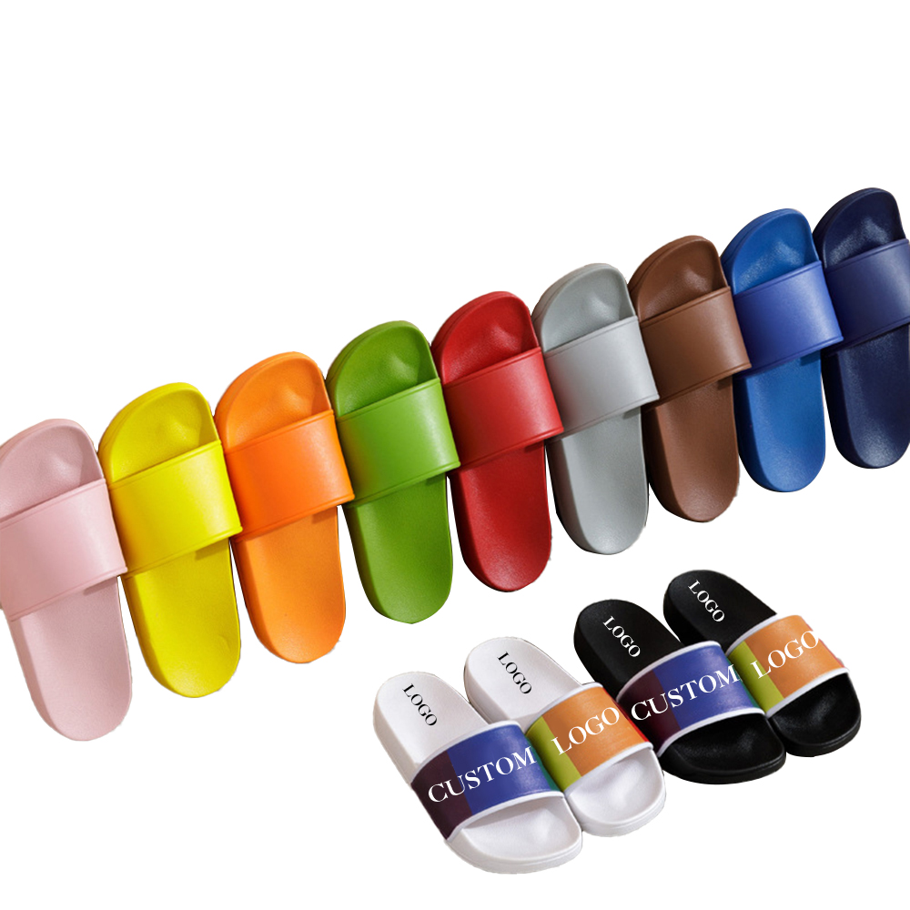 Zapatilla de verano multicolor con logotipo personalizado, sandalia deslizante impermeable antideslizante para mujer para el hogar