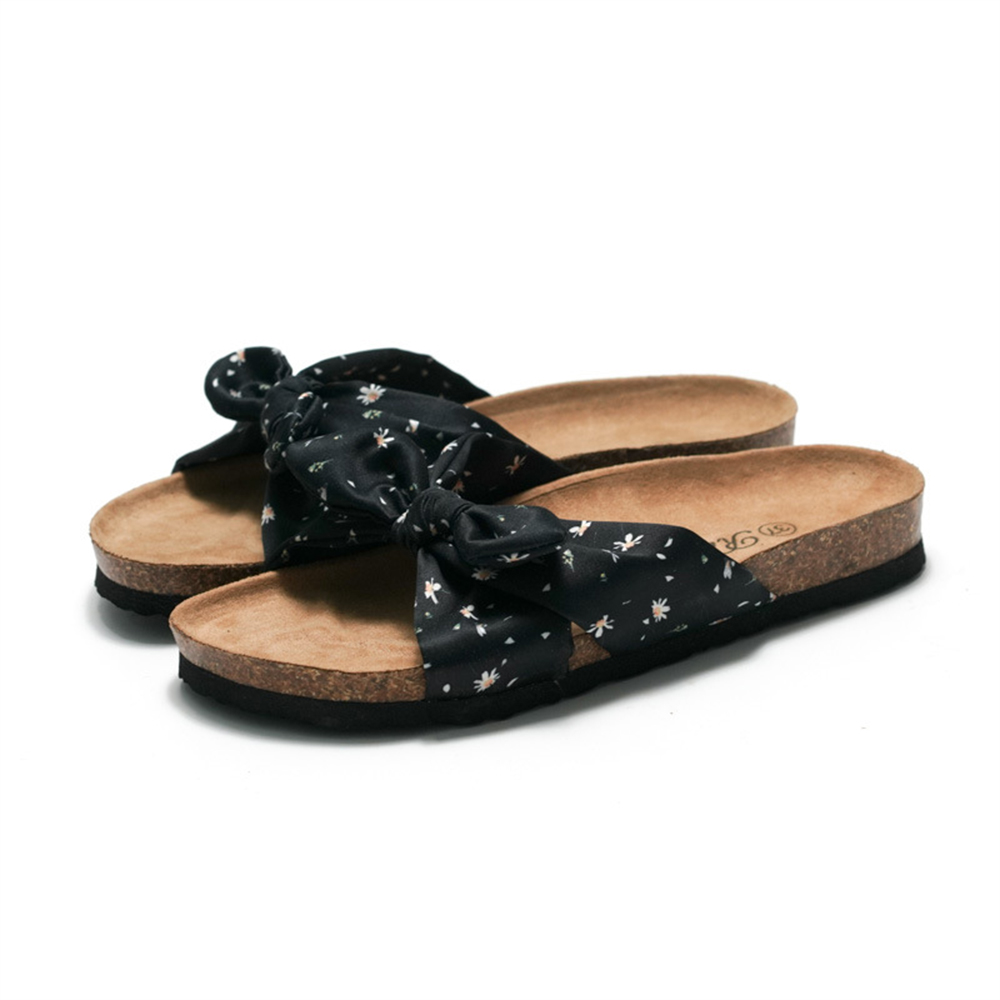 Sandalias planas transpirables y frescas para mujer, zapatillas de corcho para playa con lazo y estampado de tendencia a la moda para mujer