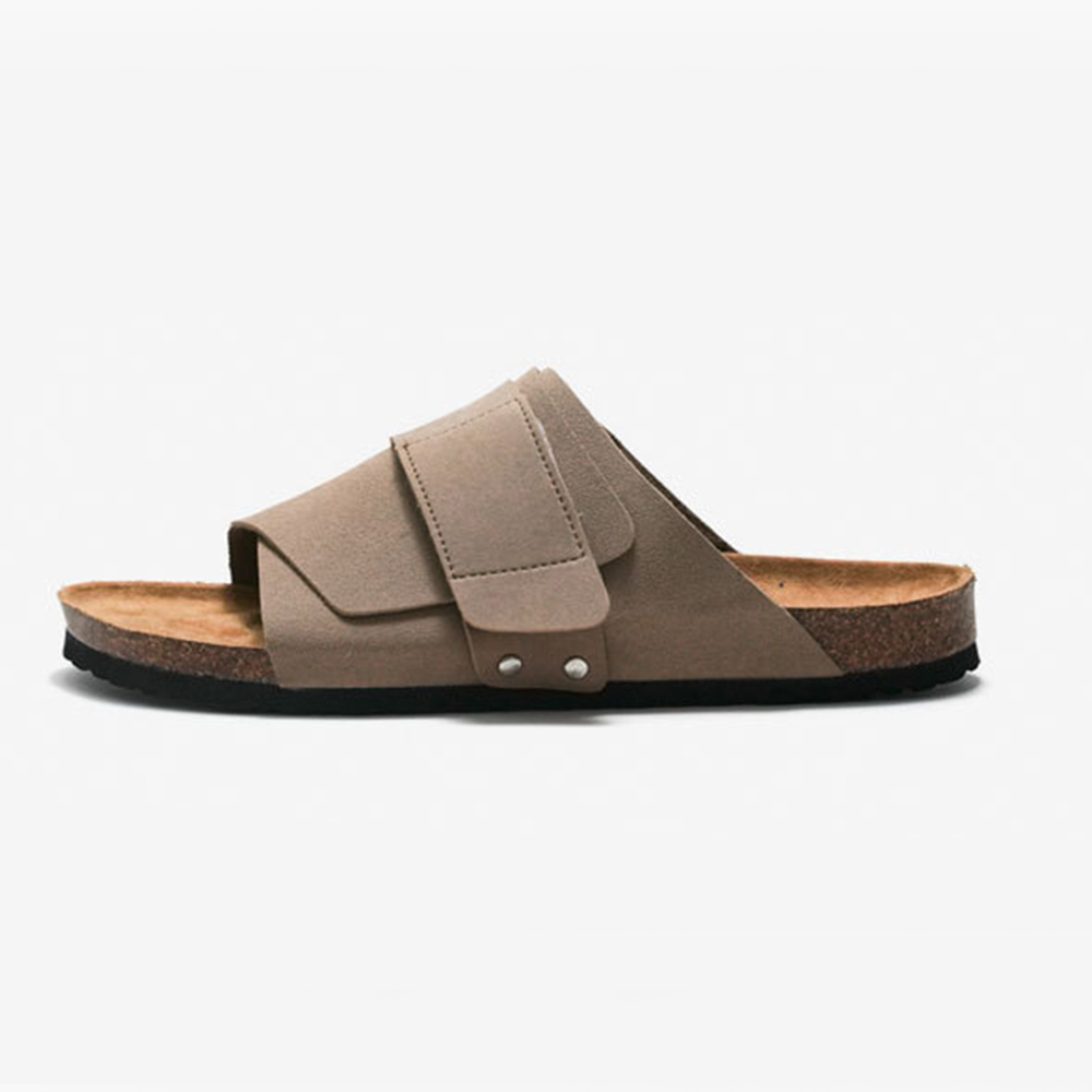 Sandalias y zapatillas planas con parte inferior de corcho de color sólido con hebillas ajustables